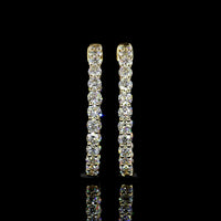 14K Yellow Gold Medium Hoop Earrings with Round Brilliant Cut Lab Diamonds - 2.18 Carats Total Diamond Weight - Covaloro Fine Jewelry