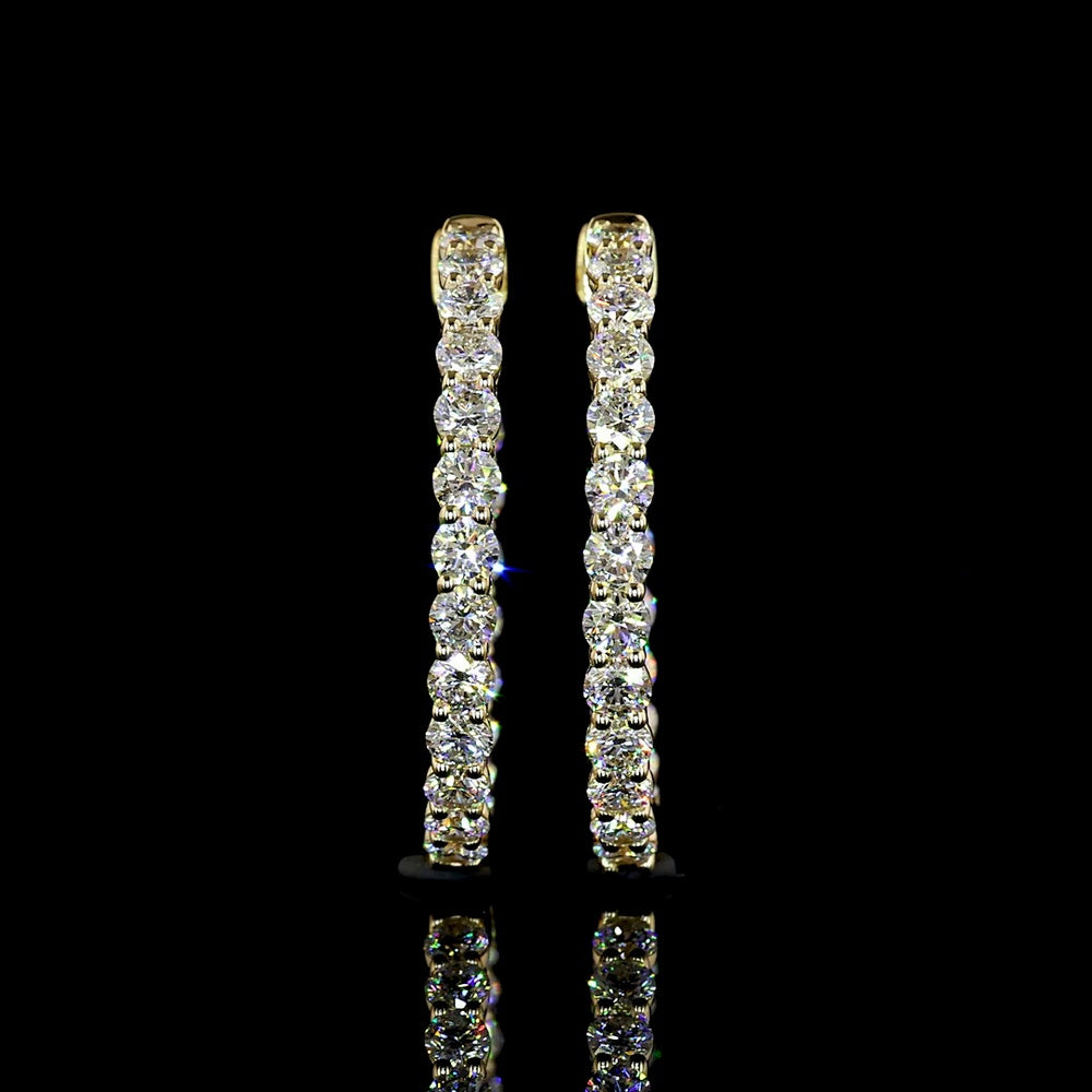 14K Yellow Gold Medium Hoop Earrings with Round Brilliant Cut Lab Diamonds - 2.18 Carats Total Diamond Weight - Covaloro Fine Jewelry