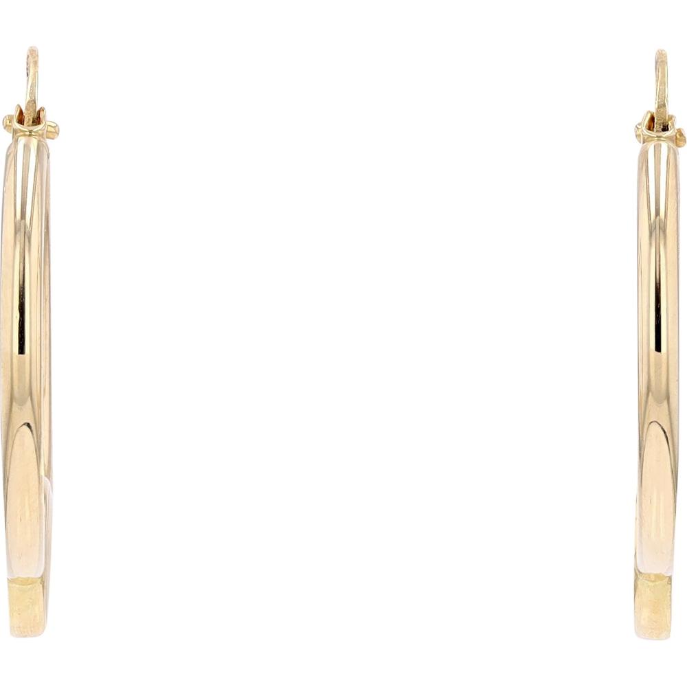 14K Yellow Gold Medium Hoop Earrings with White Enamel Disc Accents