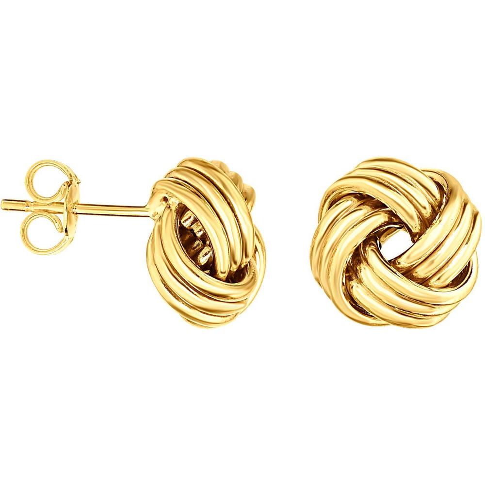 14K Yellow Gold Medium Multi-Row Love Knot Stud Earrings - Polished Finish by Orozza Fine Jewelry
