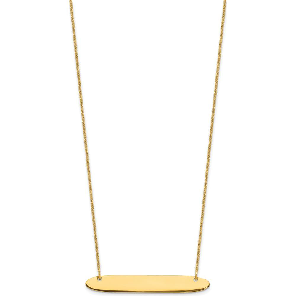 14K Yellow Gold Medium Oblong Bar Necklace with Polished Cable Link Chain - 18" by Oro Pregiato