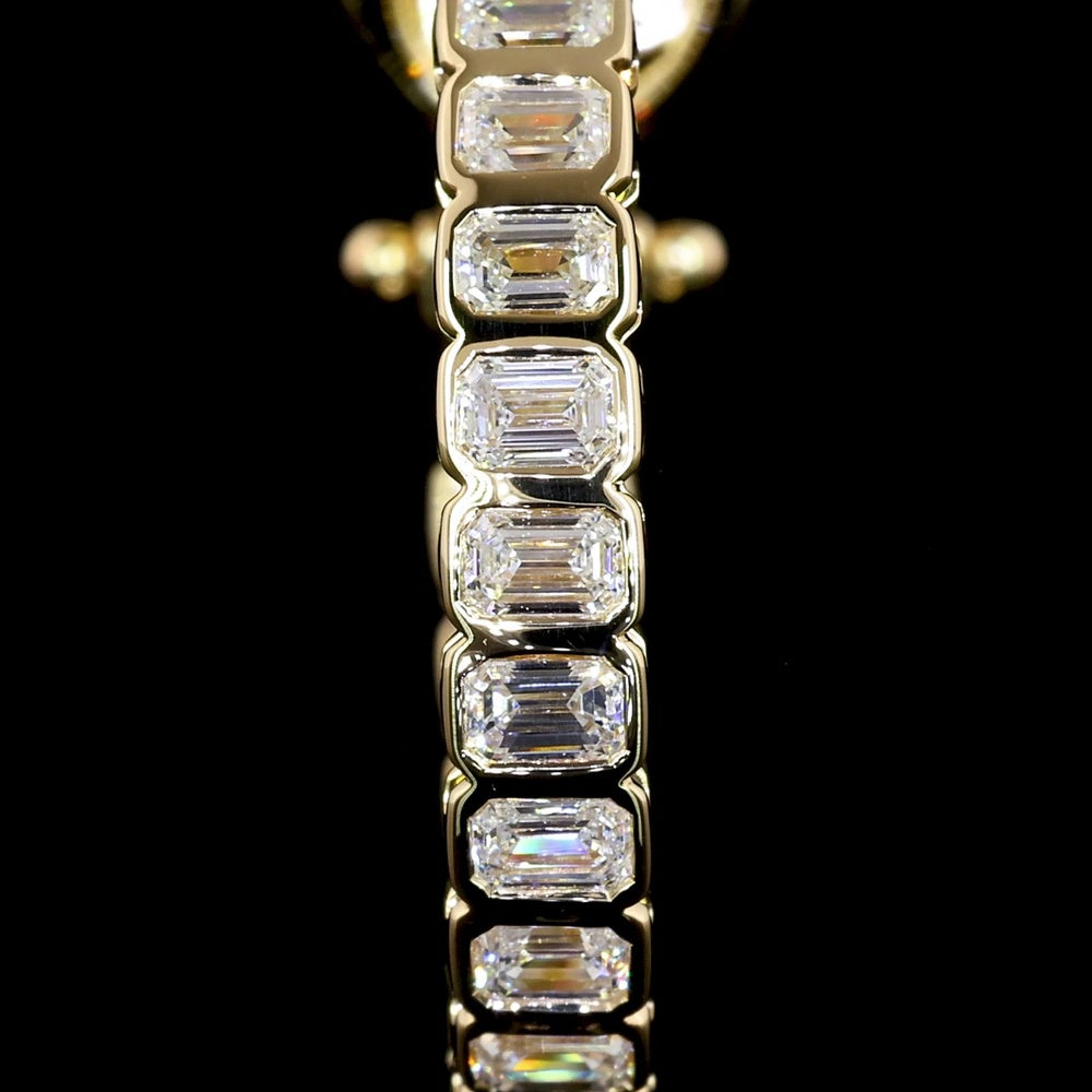 14K Yellow Gold Medium Omega Hoop Earrings with Bezel-Set Emerald Cut Lab Diamonds - 2.57 Carat Total Diamond Weight - Covaloro Fine Jewelry