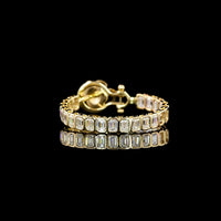 14K Yellow Gold Medium Omega Hoop Earrings with Bezel-Set Emerald Cut Lab Diamonds - 2.57 Carat Total Diamond Weight - Covaloro Fine Jewelry