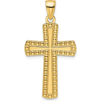 14K Yellow Gold Medium Polished Beaded Cross Pendant by Oro Pregiato