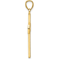 14K Yellow Gold Medium Polished Beaded Cross Pendant by Oro Pregiato
