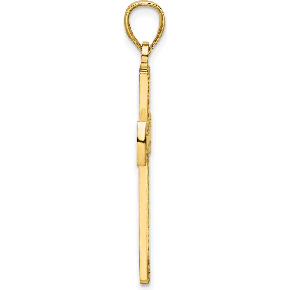 14K Yellow Gold Medium Polished Beaded Cross Pendant by Oro Pregiato
