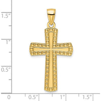 14K Yellow Gold Medium Polished Beaded Cross Pendant by Oro Pregiato