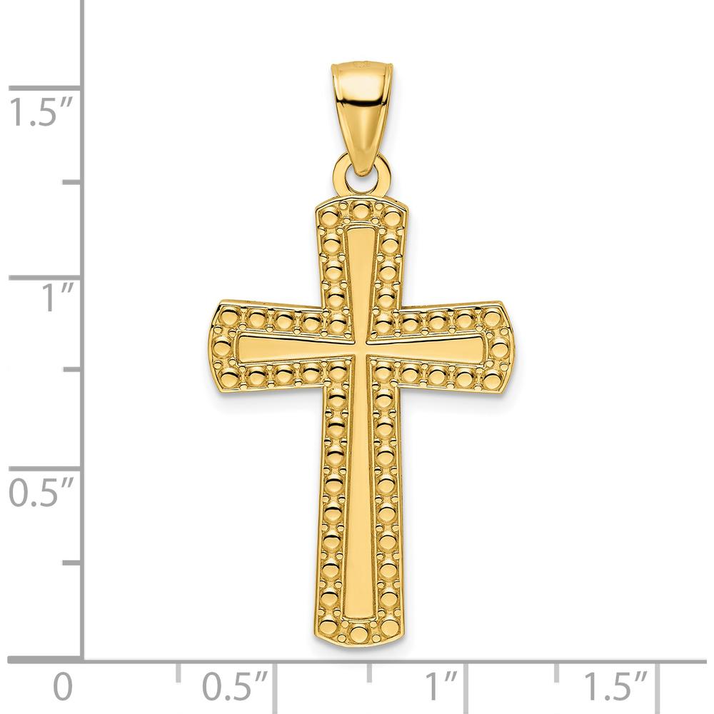 14K Yellow Gold Medium Polished Beaded Cross Pendant by Oro Pregiato