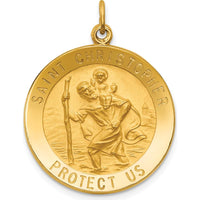 14K Yellow Gold Medium Round St. Christopher Medal Pendant - Polished and Satin Finish by Oro Pregiato
