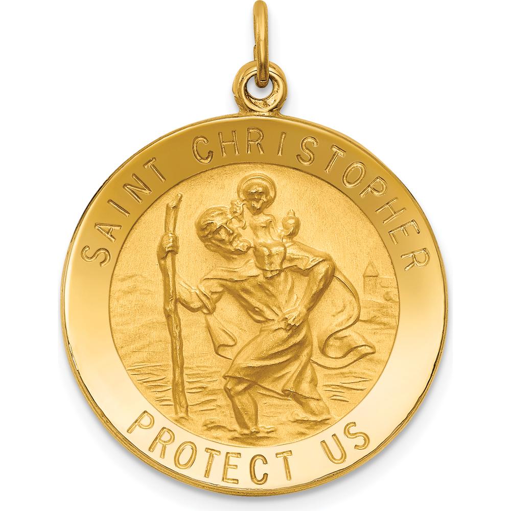 14K Yellow Gold Medium Round St. Christopher Medal Pendant - Polished and Satin Finish by Oro Pregiato