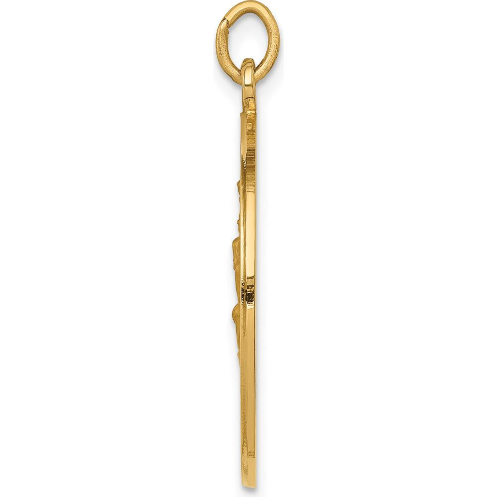 14K Yellow Gold Medium Round St. Christopher Medal Pendant - Polished and Satin Finish by Oro Pregiato