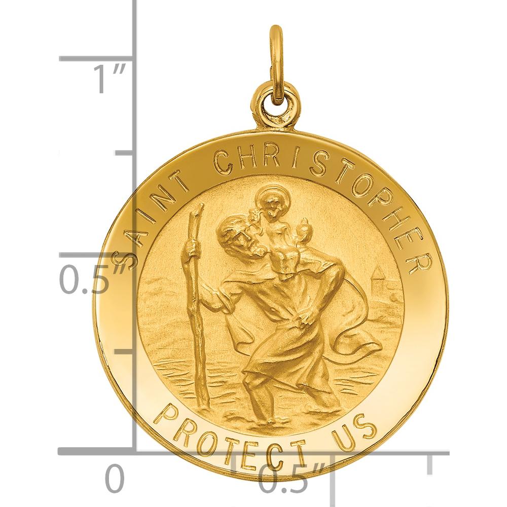 14K Yellow Gold Medium Round St. Christopher Medal Pendant - Polished and Satin Finish by Oro Pregiato