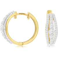 14K Yellow Gold Medium Split-Hoop Earrings with Prong-Set Round Brilliant Diamonds - 0.90 Carat Total Diamond Weight - Royal Jewelry