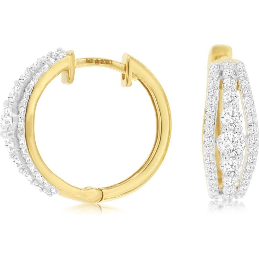 14K Yellow Gold Medium Split-Hoop Earrings with Prong-Set Round Brilliant Diamonds - 0.90 Carat Total Diamond Weight - Royal Jewelry