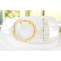 14K Yellow Gold Medium Split-Hoop Earrings with Prong-Set Round Brilliant Diamonds - 0.90 Carat Total Diamond Weight - Royal Jewelry