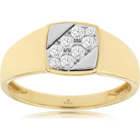 14K Yellow Gold Men’s Diamond Ring with Geometric Diamond Accent - 0.31 Carats Total Diamond Weight