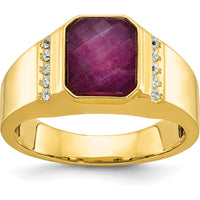14K Yellow Gold Men’s Octagon Ruby and Diamond Ring with Bezel and Prong Settings - Bold Ruby Center with Diamond Accents by IBGoodman