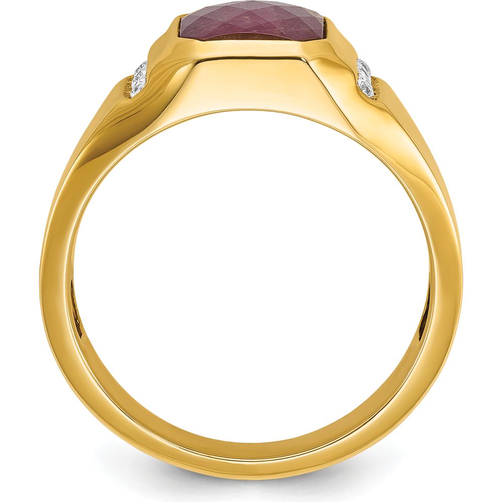 14K Yellow Gold Men’s Octagon Ruby and Diamond Ring with Bezel and Prong Settings - Bold Ruby Center with Diamond Accents by IBGoodman