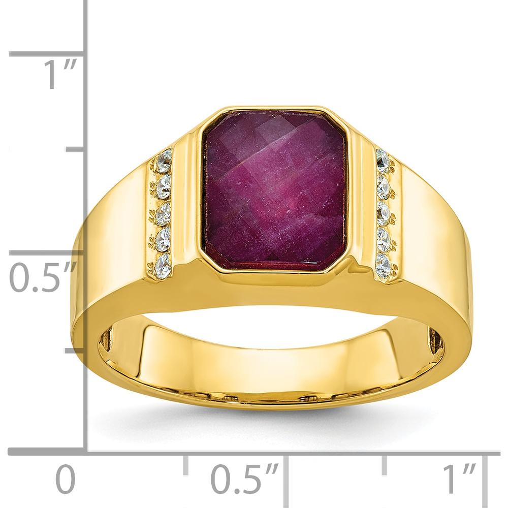 14K Yellow Gold Men’s Octagon Ruby and Diamond Ring with Bezel and Prong Settings - Bold Ruby Center with Diamond Accents by IBGoodman