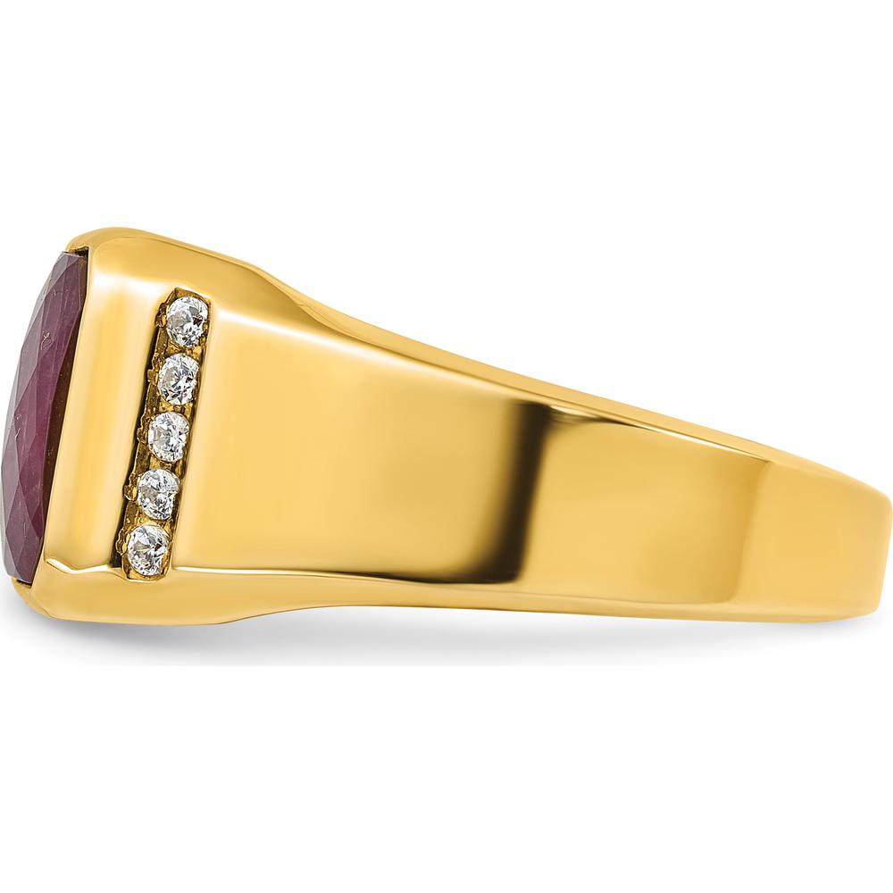 14K Yellow Gold Men’s Octagon Ruby and Diamond Ring with Bezel and Prong Settings - Bold Ruby Center with Diamond Accents by IBGoodman
