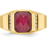 14K Yellow Gold Men’s Octagon Ruby and Diamond Ring with Bezel and Prong Settings - Bold Ruby Center with Diamond Accents by IBGoodman