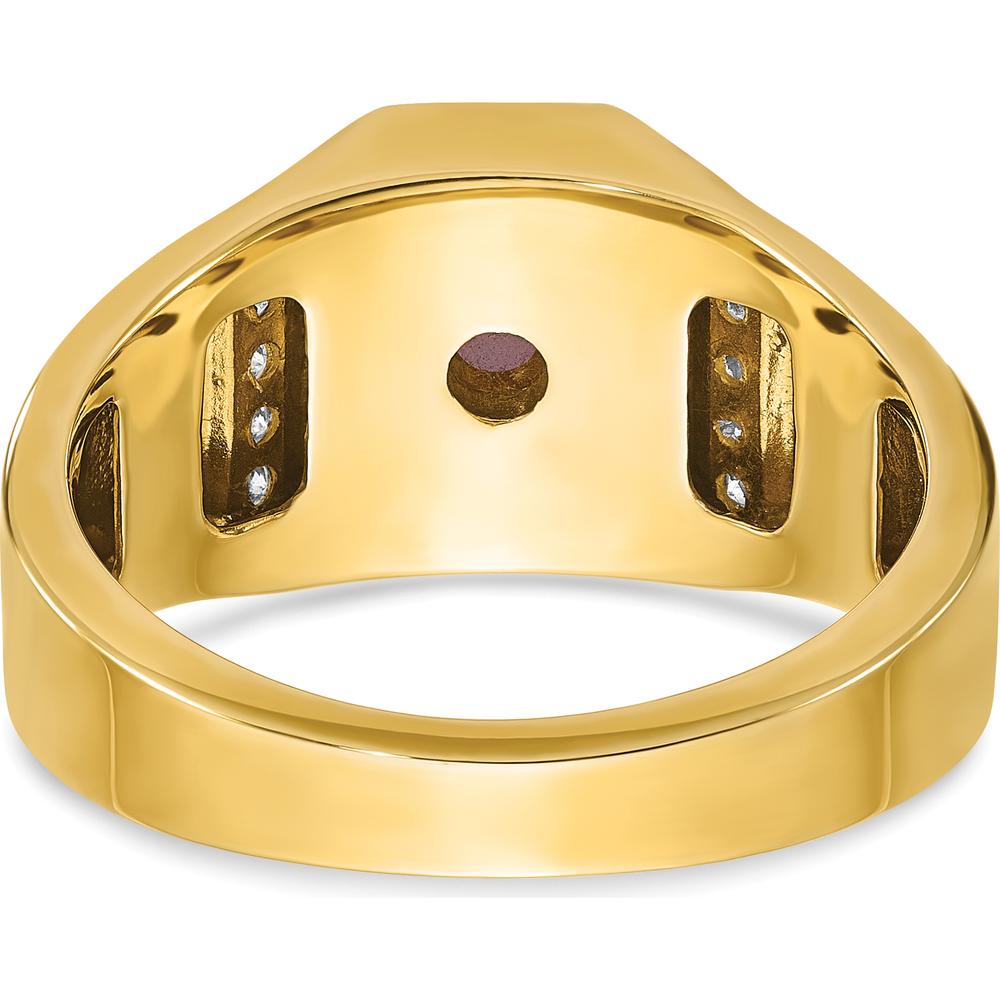 14K Yellow Gold Men’s Octagon Ruby and Diamond Ring with Bezel and Prong Settings - Bold Ruby Center with Diamond Accents by IBGoodman