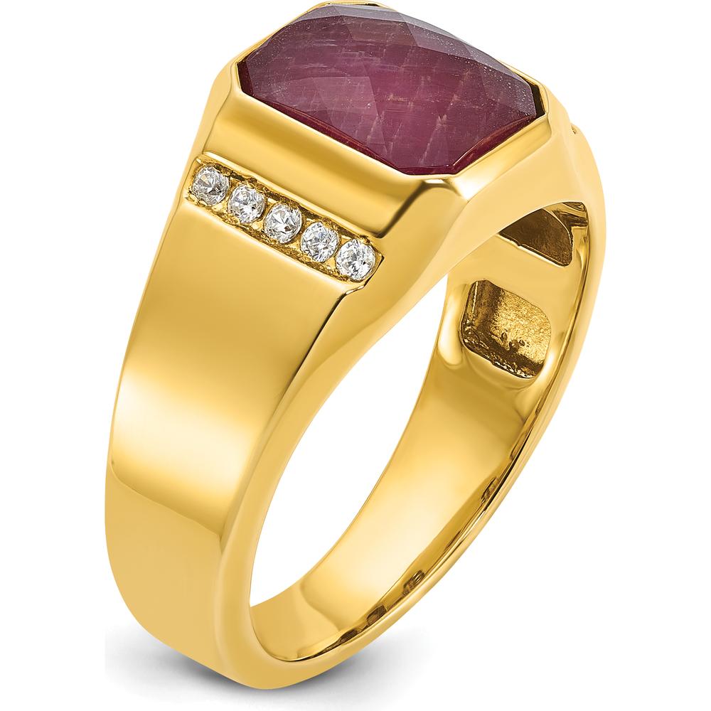14K Yellow Gold Men’s Octagon Ruby and Diamond Ring with Bezel and Prong Settings - Bold Ruby Center with Diamond Accents by IBGoodman