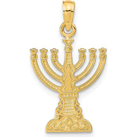 14K Yellow Gold Menorah Pendant with Textured Finish - 26mm Length by Oro Pregiato