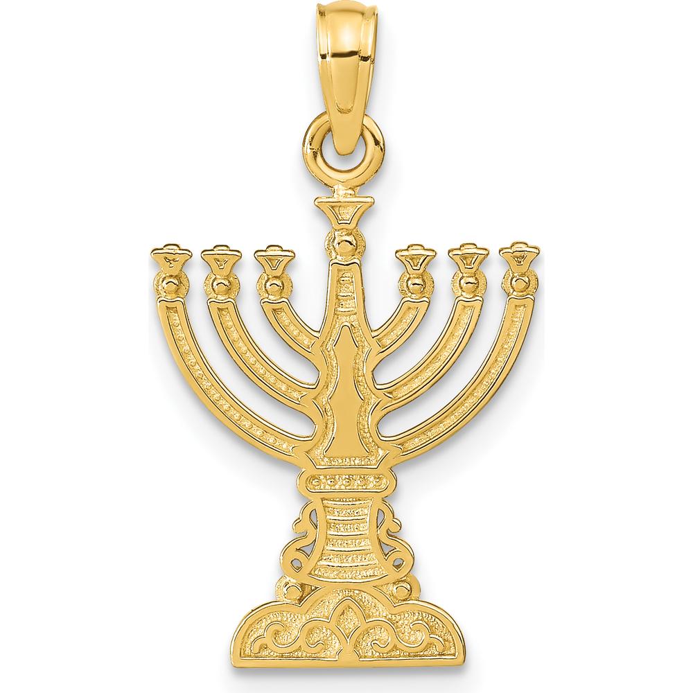 14K Yellow Gold Menorah Pendant with Textured Finish - 26mm Length by Oro Pregiato