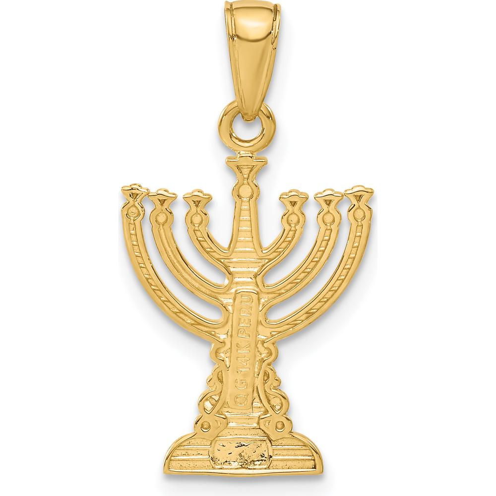 14K Yellow Gold Menorah Pendant with Textured Finish - 26mm Length by Oro Pregiato