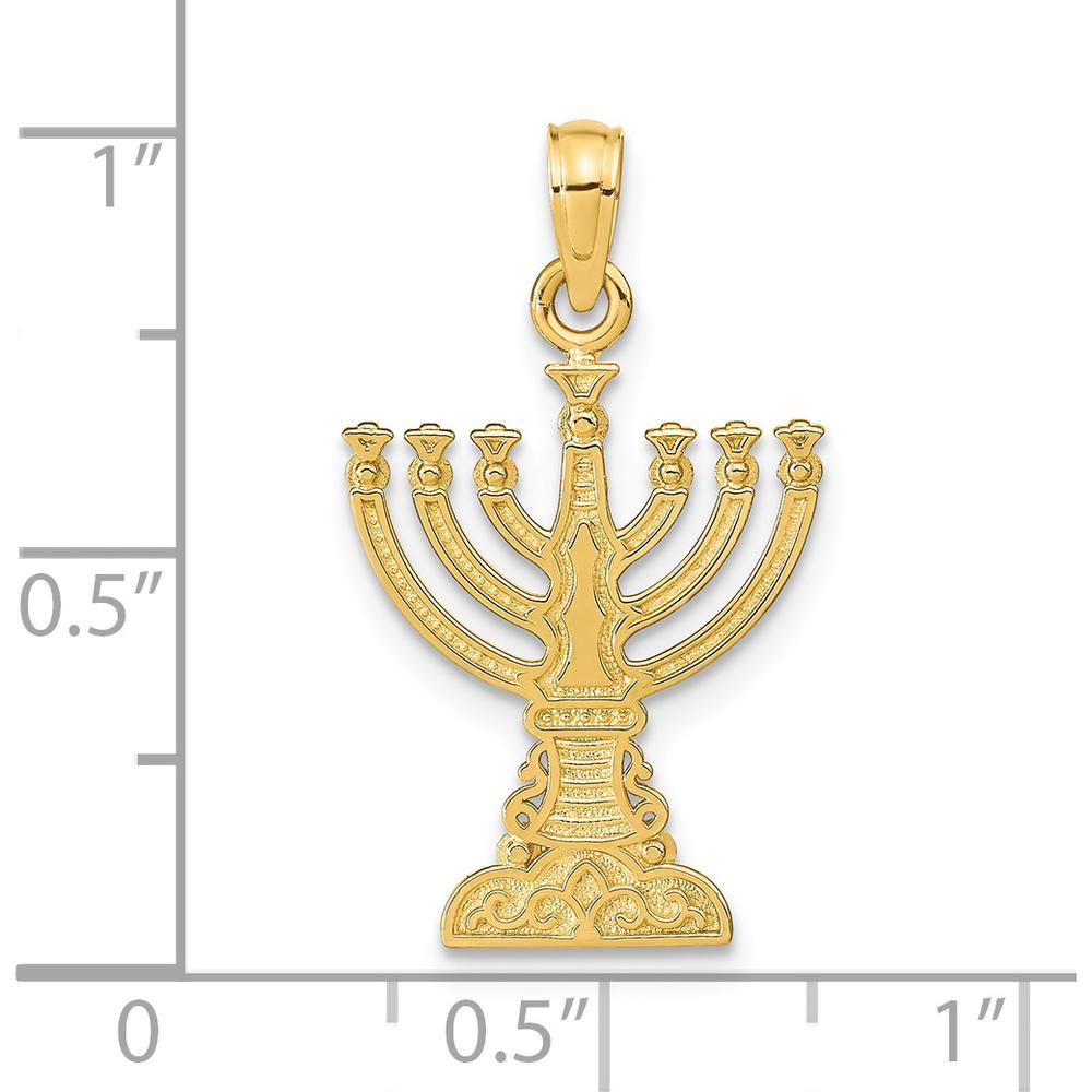 14K Yellow Gold Menorah Pendant with Textured Finish - 26mm Length by Oro Pregiato