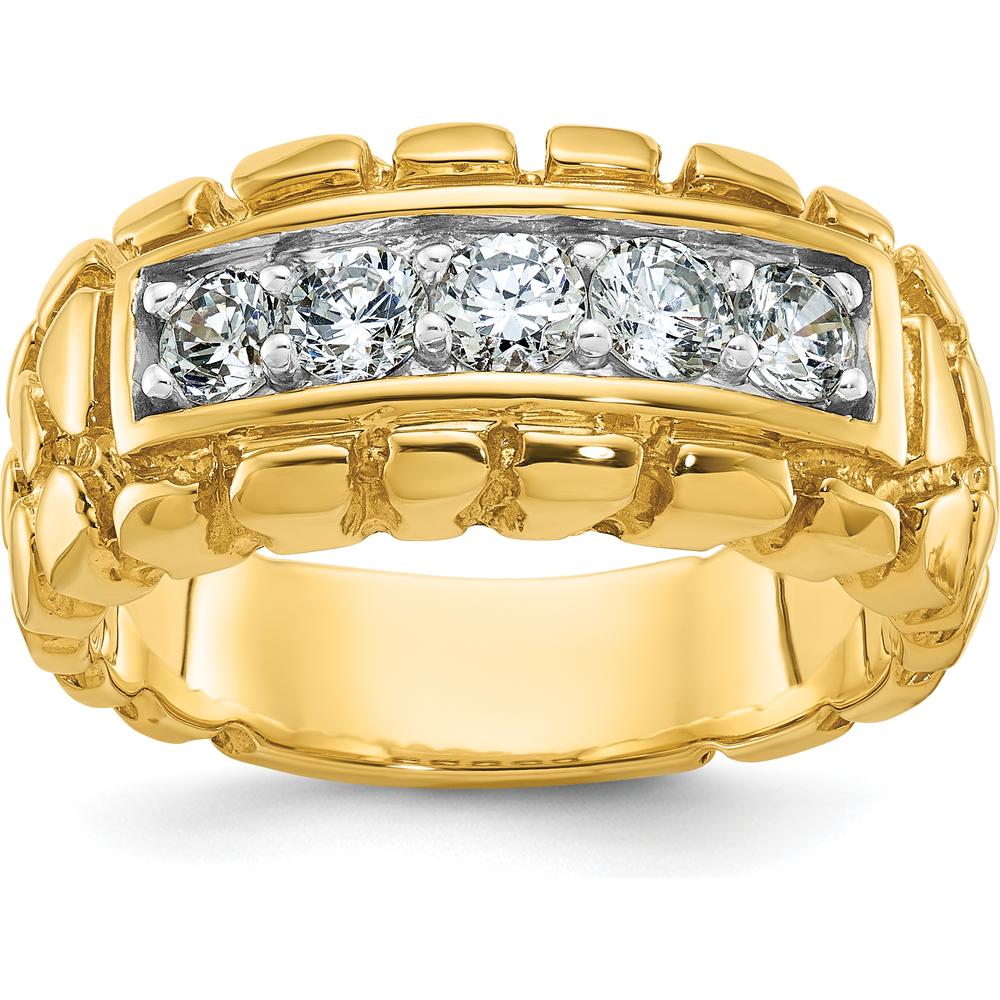 14K Yellow Gold Men's 1 Carat Diamond Nugget Ring - 5 Round Diamonds by IBGoodman