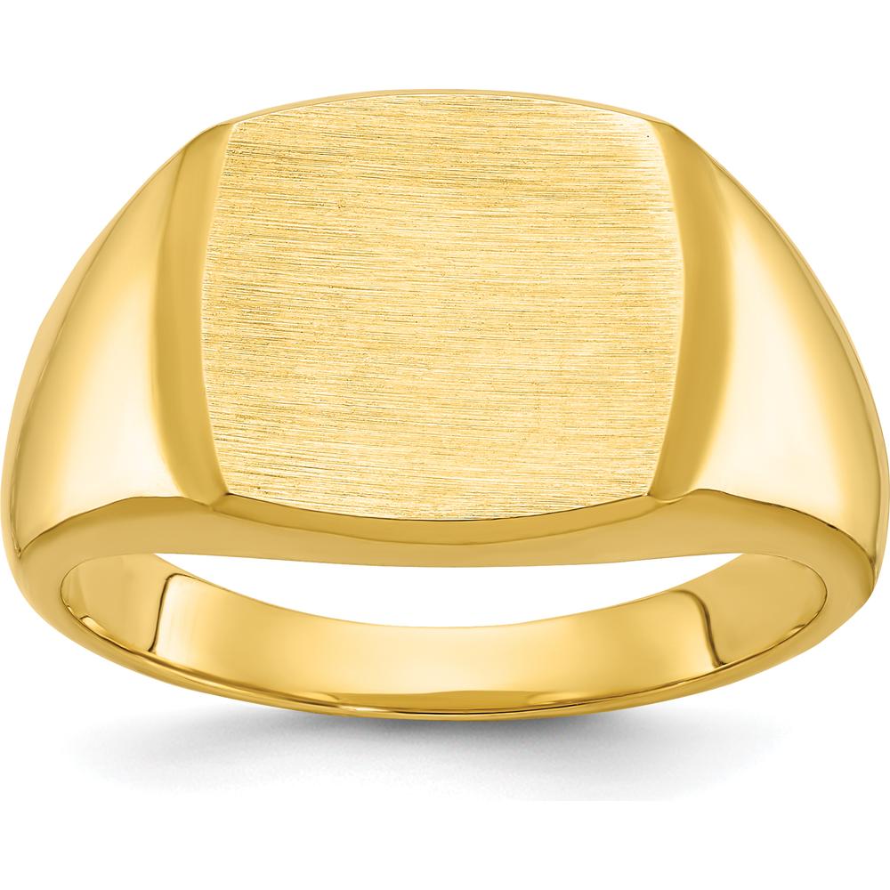 14K Yellow Gold Men's 14x14mm Cushion Signet Ring - Personalized Luxury Design by IBGoodman