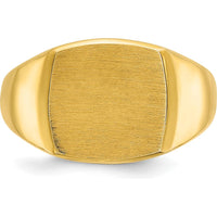 14K Yellow Gold Men's 14x14mm Cushion Signet Ring - Personalized Luxury Design by IBGoodman
