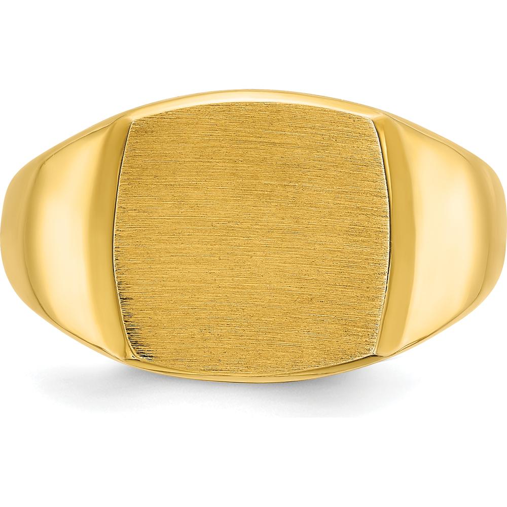 14K Yellow Gold Men's 14x14mm Cushion Signet Ring - Personalized Luxury Design by IBGoodman