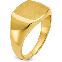 14K Yellow Gold Men's 14x14mm Cushion Signet Ring - Personalized Luxury Design by IBGoodman