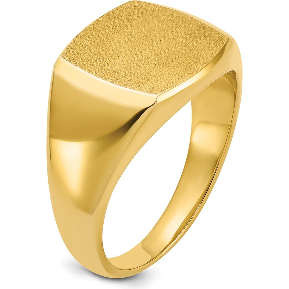 14K Yellow Gold Men's 14x14mm Cushion Signet Ring - Personalized Luxury Design by IBGoodman