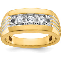 14K Yellow Gold Men's 3-Stone Diamond Ring with Grooved Band and White Rhodium - 0.51 Carats Total Diamond Weight by IBGoodman