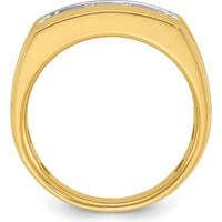 14K Yellow Gold Men's 3-Stone Diamond Ring with Grooved Band and White Rhodium - 0.51 Carats Total Diamond Weight by IBGoodman