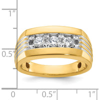 14K Yellow Gold Men's 3-Stone Diamond Ring with Grooved Band and White Rhodium - 0.51 Carats Total Diamond Weight by IBGoodman