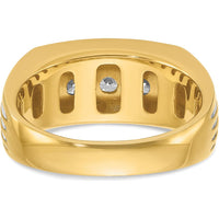 14K Yellow Gold Men's 3-Stone Diamond Ring with Grooved Band and White Rhodium - 0.51 Carats Total Diamond Weight by IBGoodman