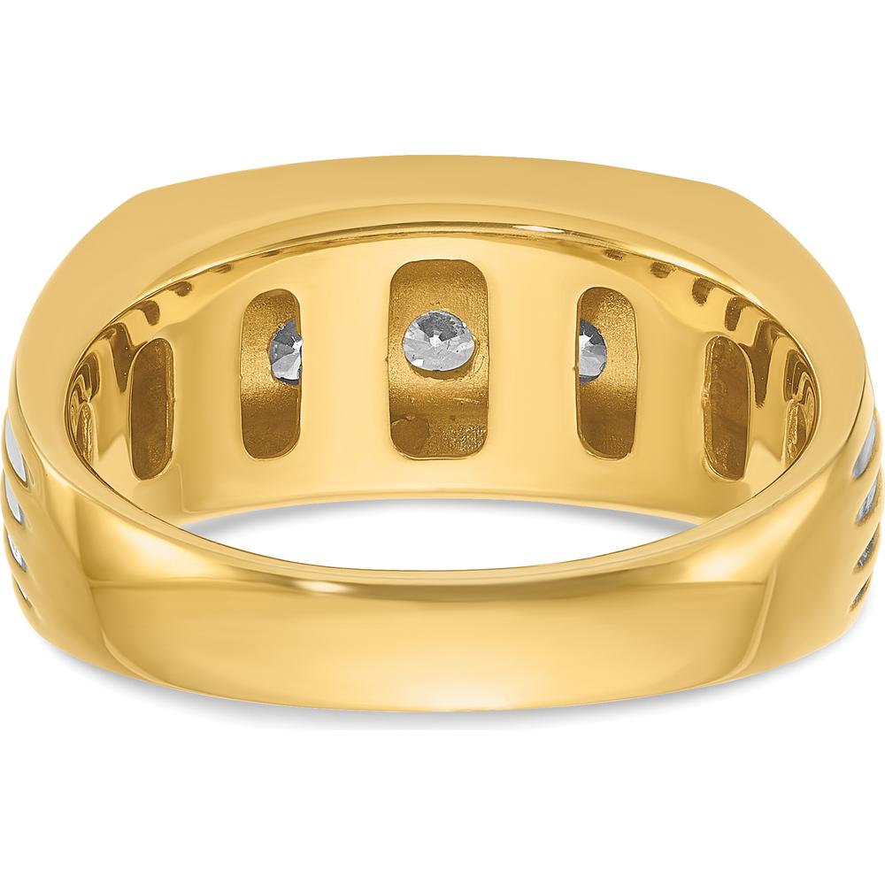 14K Yellow Gold Men's 3-Stone Diamond Ring with Grooved Band and White Rhodium - 0.51 Carats Total Diamond Weight by IBGoodman