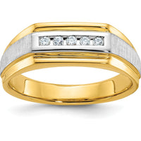 14K Yellow Gold Men's 5-Stone Diamond Band with Satin Finish and White Rhodium Detailing - 1/10 Carats Diamond Weight by IBGoodman