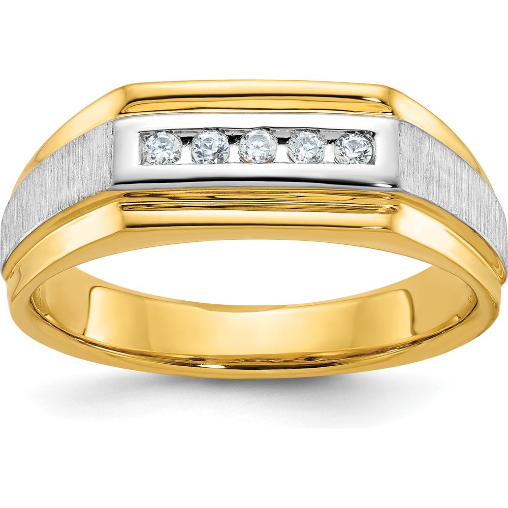 14K Yellow Gold Men's 5-Stone Diamond Band with Satin Finish and White Rhodium Detailing - 1/10 Carats Diamond Weight by IBGoodman