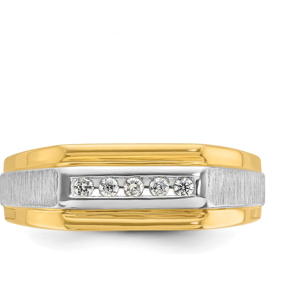 14K Yellow Gold Men's 5-Stone Diamond Band with Satin Finish and White Rhodium Detailing - 1/10 Carats Diamond Weight by IBGoodman