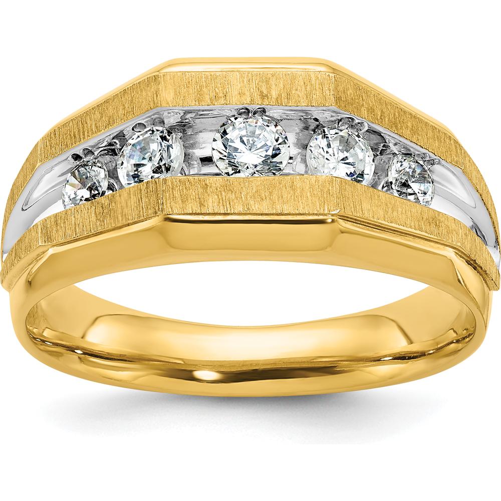 14K Yellow Gold Men's 5-Stone Diamond Ring with Polished and Satin Finish - 1/2 Carat Total Diamond Weight by IBGoodman