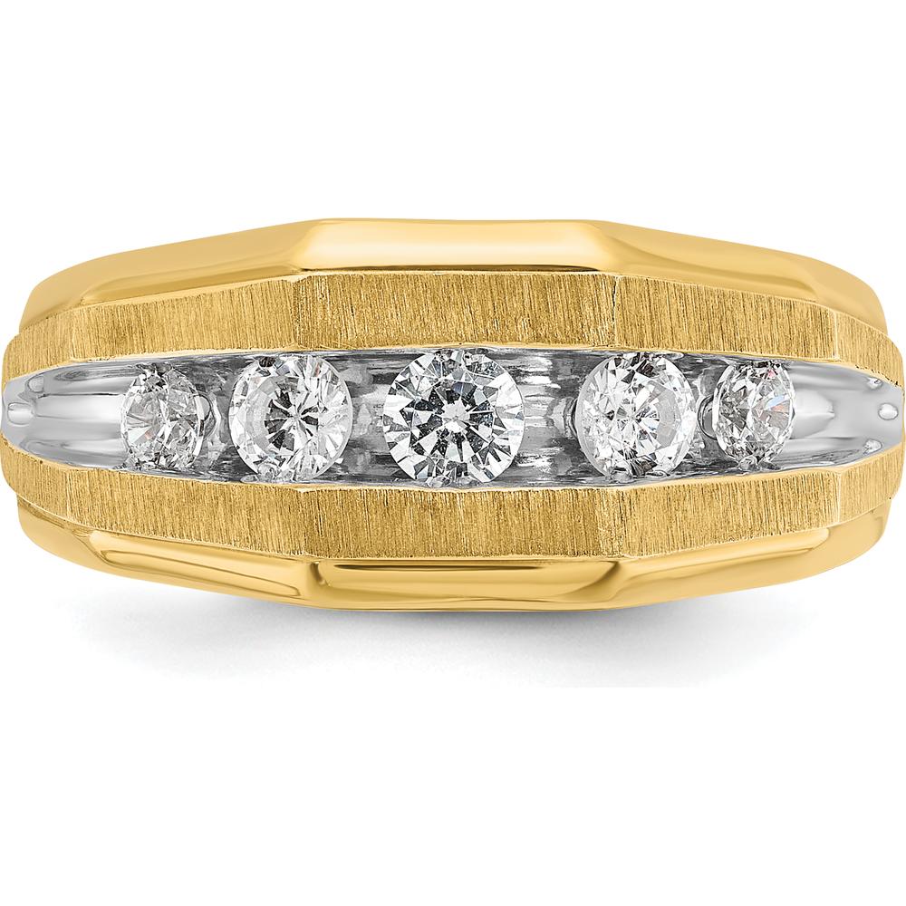 14K Yellow Gold Men's 5-Stone Diamond Ring with Polished and Satin Finish - 1/2 Carat Total Diamond Weight by IBGoodman