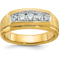 14K Yellow Gold Men's 5-Stone Diamond Ring with Polished and Satin Finish - 1/2 Carat Total Diamond Weight by Luciano & Cie