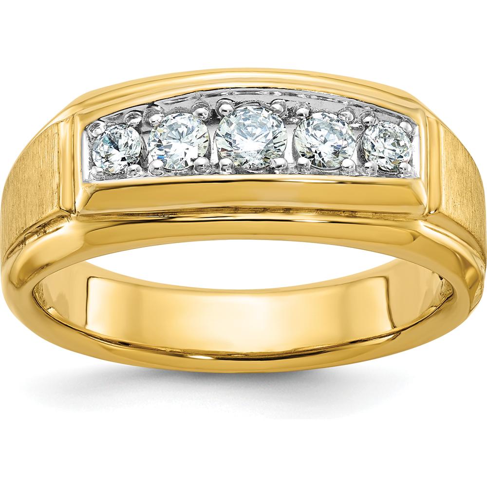 14K Yellow Gold Men's 5-Stone Diamond Ring with Polished and Satin Finish - 1/2 Carat Total Diamond Weight by Luciano & Cie