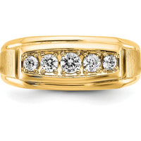 14K Yellow Gold Men's 5-Stone Diamond Ring with Polished and Satin Finish - 1/2 Carat Total Diamond Weight by Luciano & Cie